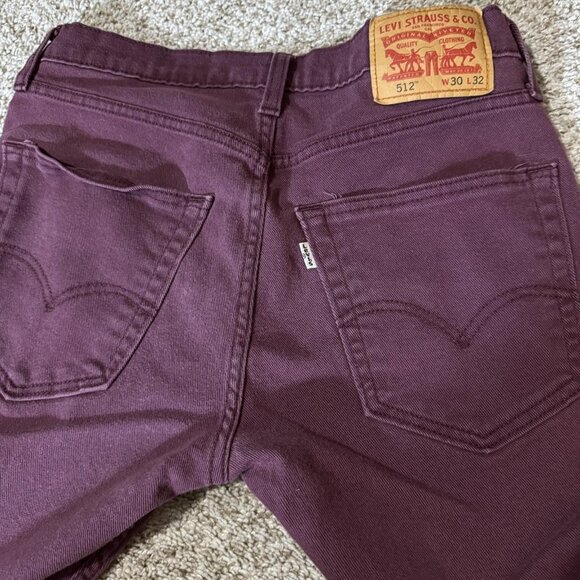 Levi's 512 Jeans Mens 30x32 Maroon Purple Slim Taper Stretch Denim Five Pocket - Picture 6 of 11